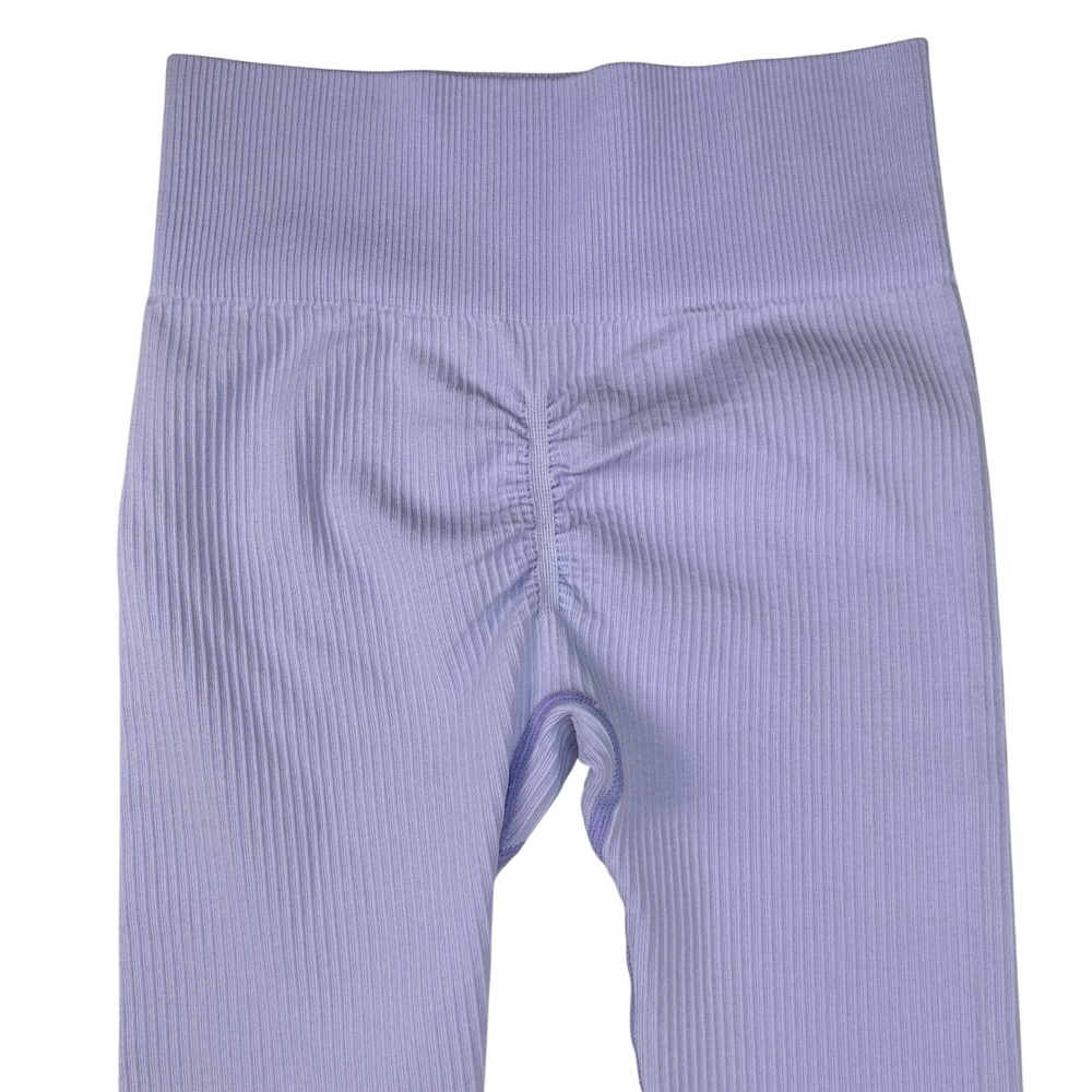Unbranded Lavender Ribbed‎ High Waisted Scrunch Butt Seamless Leggings Purple M - Picture 6 of 6